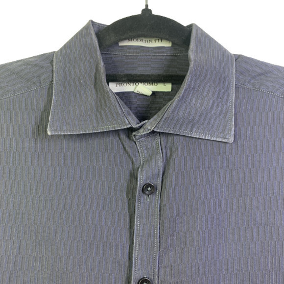 PRONTO UOMO Dark Blue Textured Cotton Dress Shirt - Picture 2 of 8